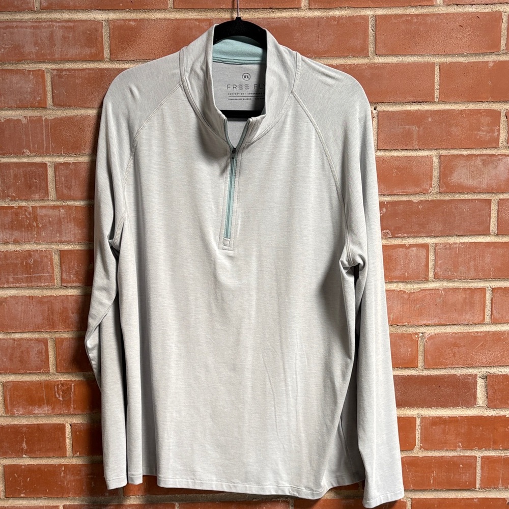 Free Fly Apparel Men's Long Sleeve Quarter-Zip Pullover in Light Gray